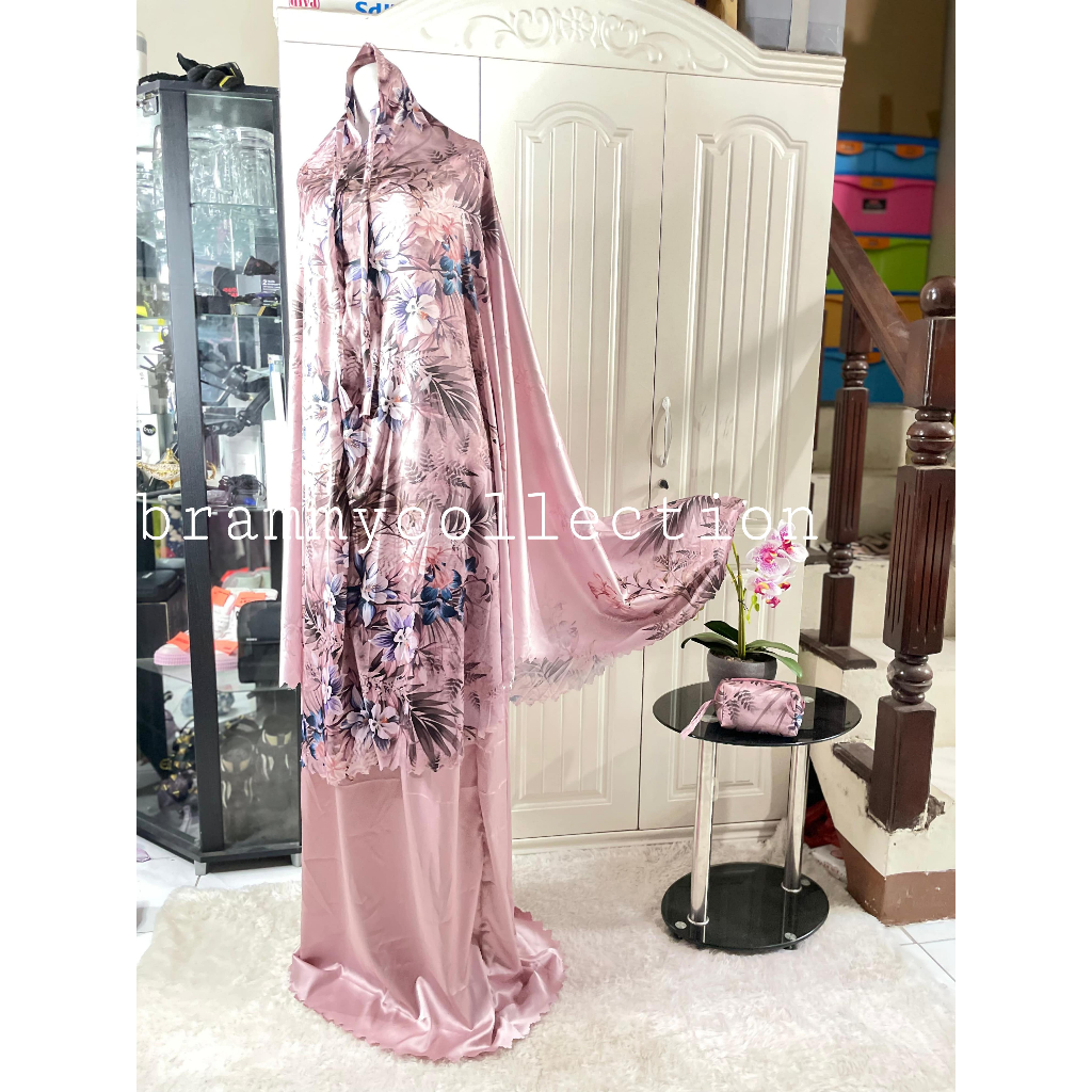 Mukena Flora 2in1 silky Sutra Armanny silk Premium Mewah Jumbo Mukena silk jumbo lasercut