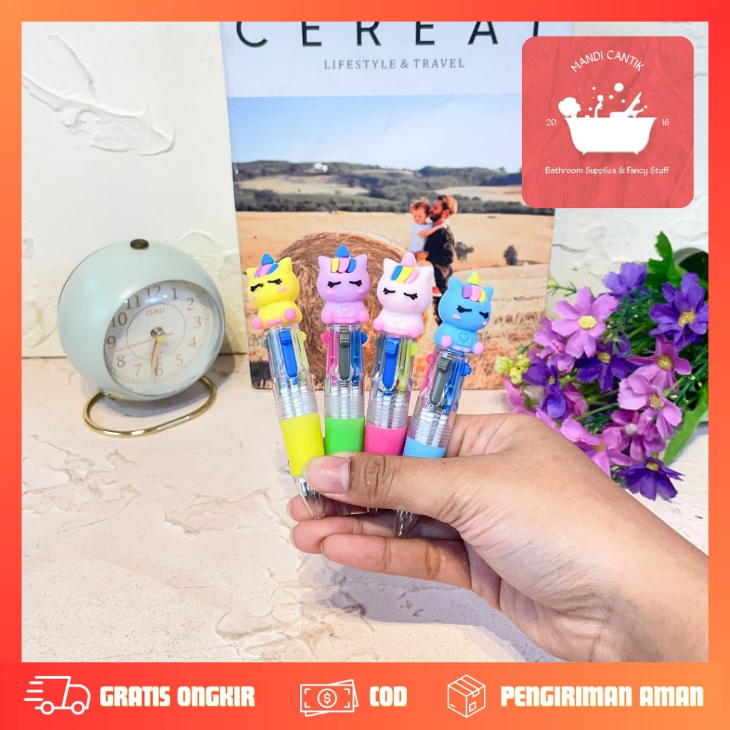 

Pulpen cetek 4 warna mini unicorn duduk / Pulpen pastel unicorn magic pena pen / alat tulis sekolah lucu gambar unicorn kuda