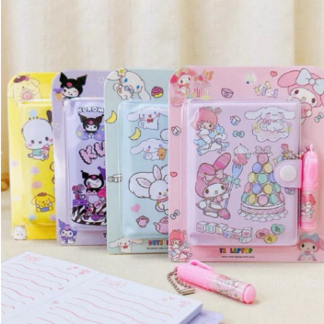 

AC-Set Memo Diary Motif Sanrio / Mini Klip Note Book and Pen / Buku Diary Kancing Sanrio / Cute Mini Note Book 2 in 1