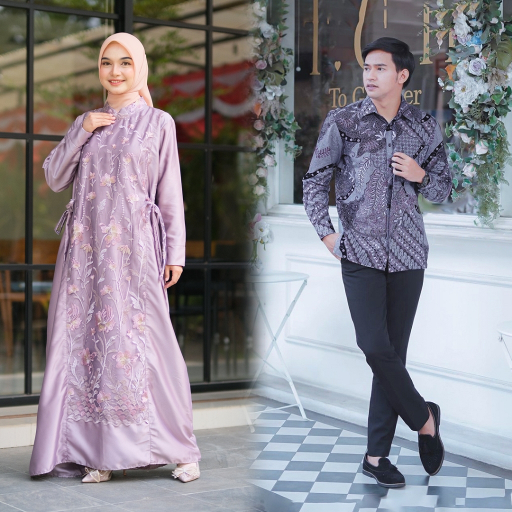 BATIK COUPLE TERMURAH - Gamis Couple Lebaran Afsheen Humaira Brukat Gardenia Dress Kondangan Lamaran
