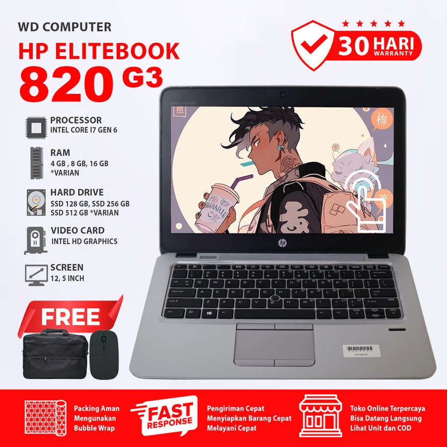 Laptop Touchscreen HP Elitebook 820 G3 Core I7 Gen 6 I Ram 16 Gb Ssd 512 Gb I Mouse & Tas