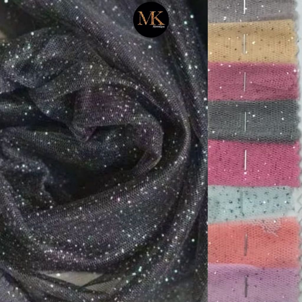 Kain Tile Polos Glitter Halus Bahan Soft Tulle Sprinkle Diamond Kilap Kerlip Meteran