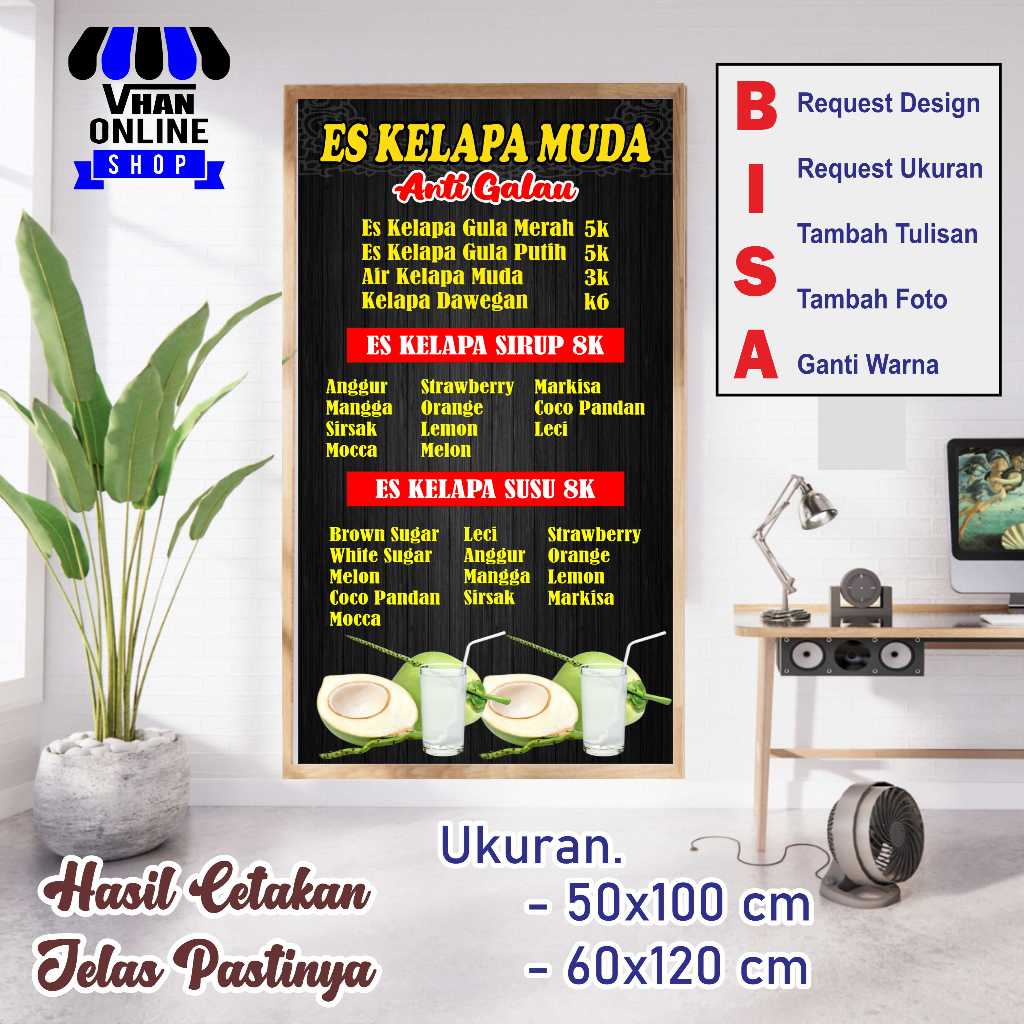 Spanduk Banner Daftar Menu Jualan Es Kelapa Muda