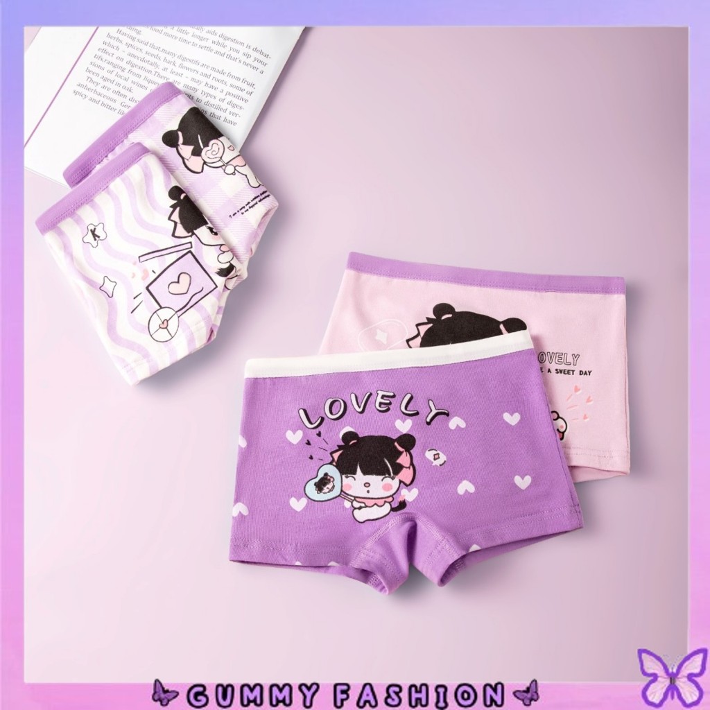 •GUMMY•CD1767 Celana Dalam Boxer Anak Perempuan CD Bahan Katun Motif Kartun Ungu Pink Kid Lucu