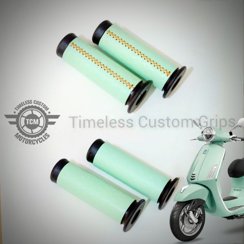 Vespa Primavera Hand Grips Green Relax Mint Genuine Leather Premium