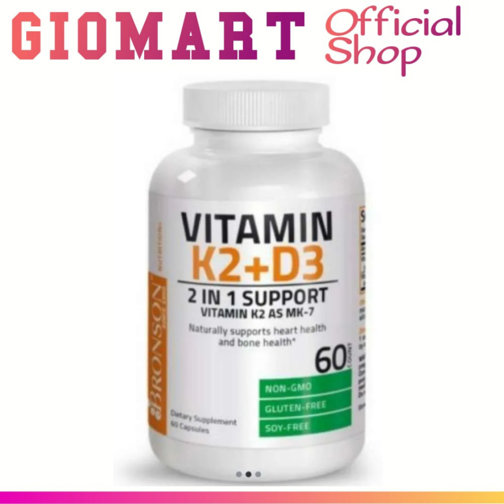 BRONSON Vitamin K2 MK-7 + D3 (5000 IU / 90 mcg) - Suplemen Tulang & Jantung - Vit K2 D3 MK7 - Origin