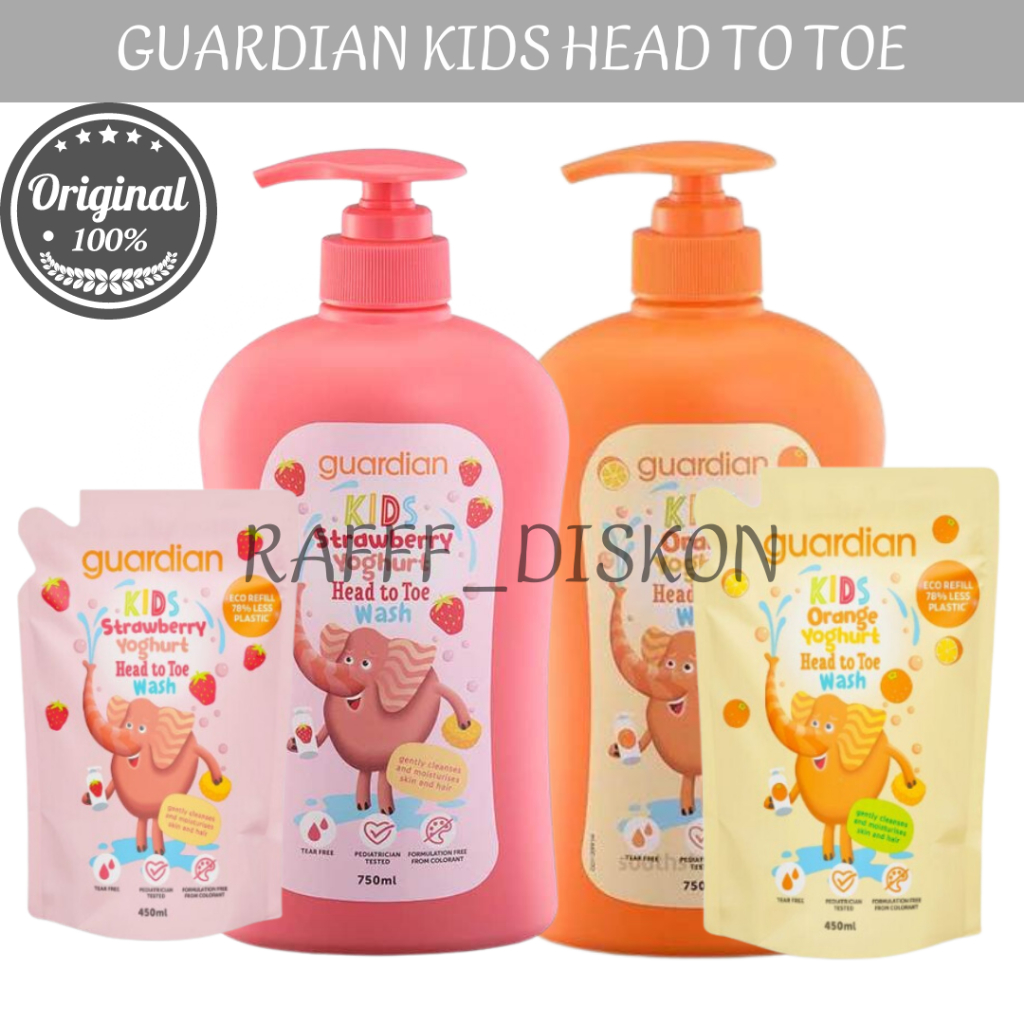 GUARDIAN KIDS HEAD TO TOE 750 ML - 450 ML | SABUN & SHAMPO ANAK GUARDIAN EXTRA YOGHURT DAN MADU