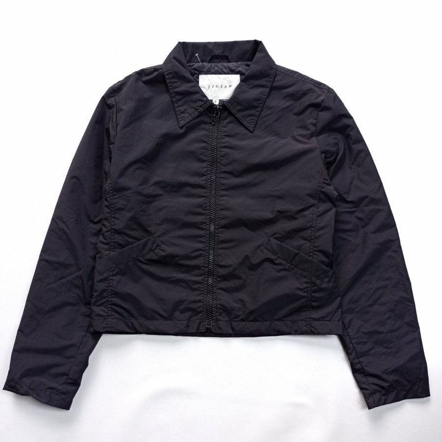 jaket vintage jigsaw cropped nylon padded jacket biker riri zipper