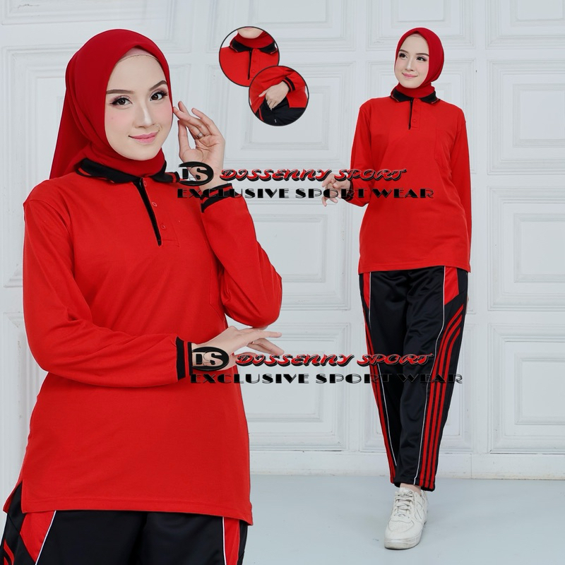 Set Baju Trening Olahraga wanita Lengan panjang//Setelan kaos lengan panjang