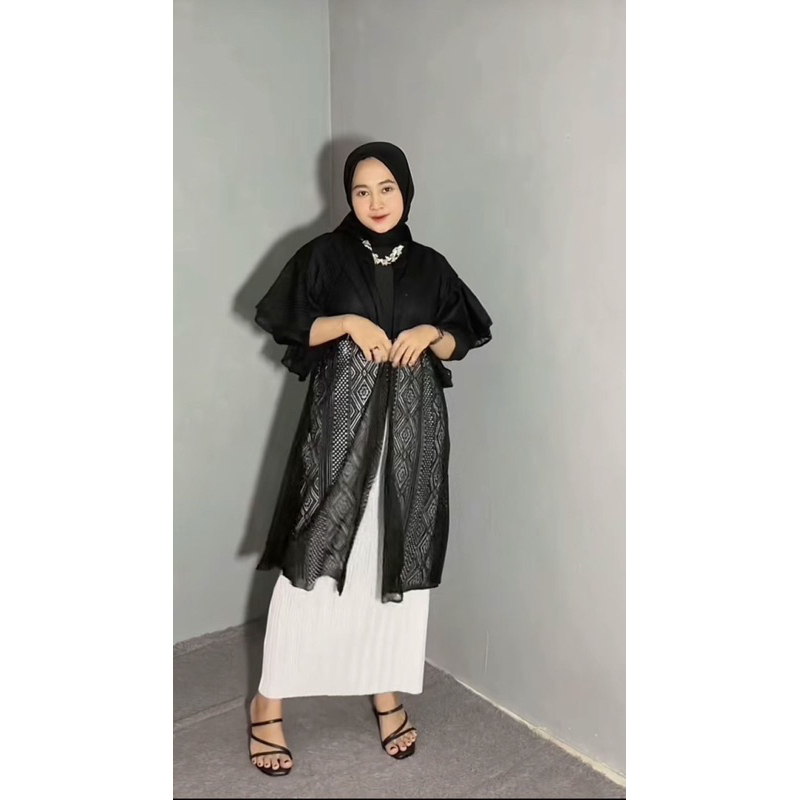 Cardigan Ruffle/Outer Brokat Lace Premium Model Lengan Ruffle