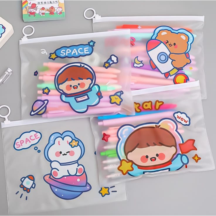 

Potongan 5 Tempat pensil model korea motif kartun bahan plastik transparant A6