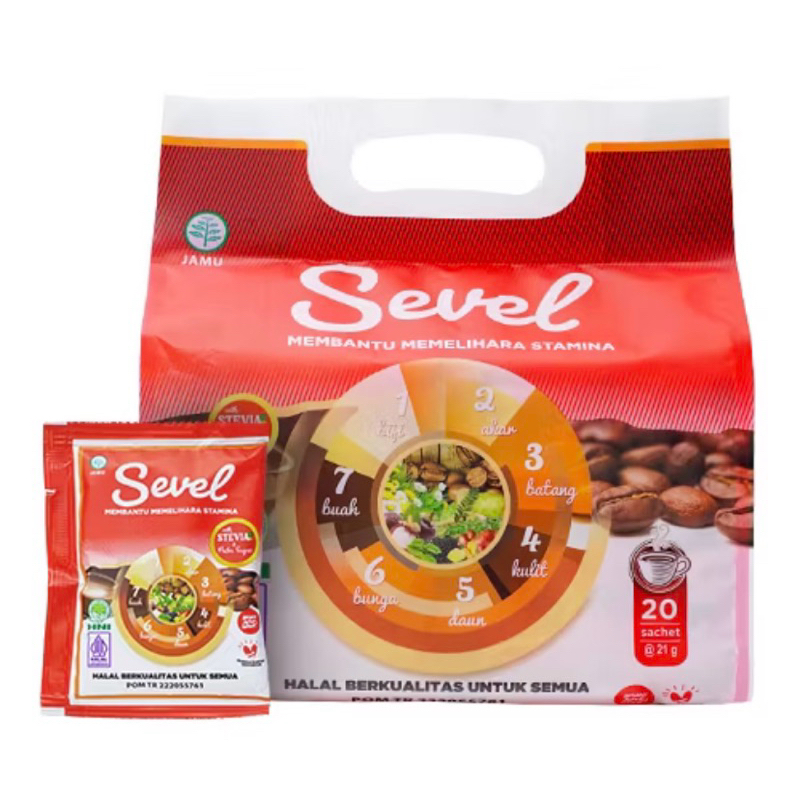 

Kopi Sevel Elemen | Kopi Herbal 7 Elemen | Kopi Sevel Per Pouch 20 Sachet