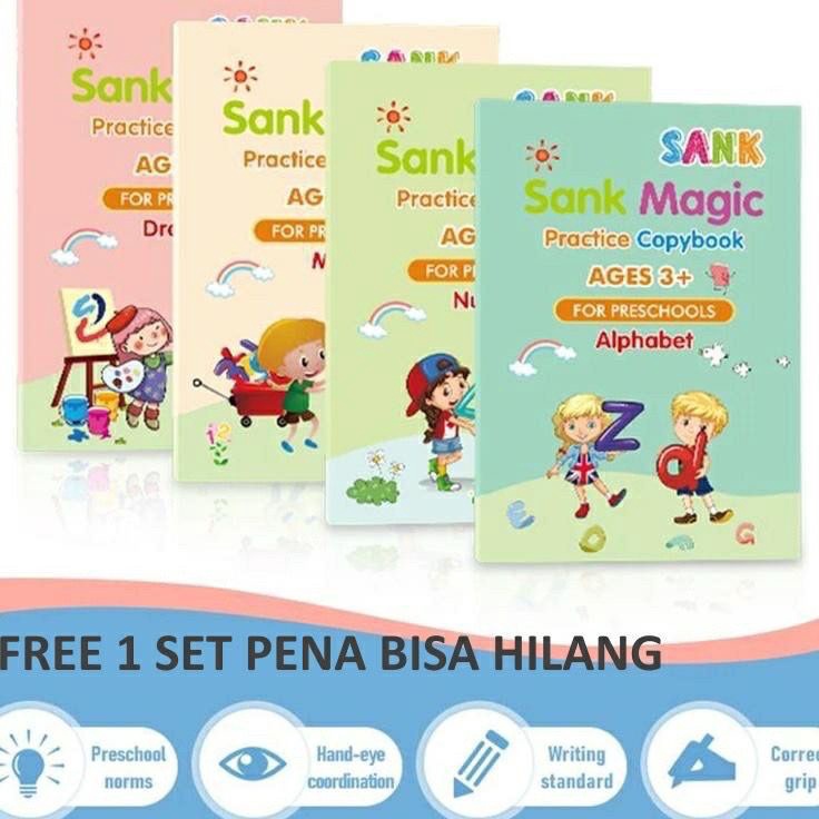 

SPESIAL PROMO FREE 5 PCS Refill Tinta Isi 4 buku 1 pulpen 5 refill 4 BookSank Magic Practice Book 1 Set Isi 4 Buku dan Pulpen Buku edukasi belajar menulis
