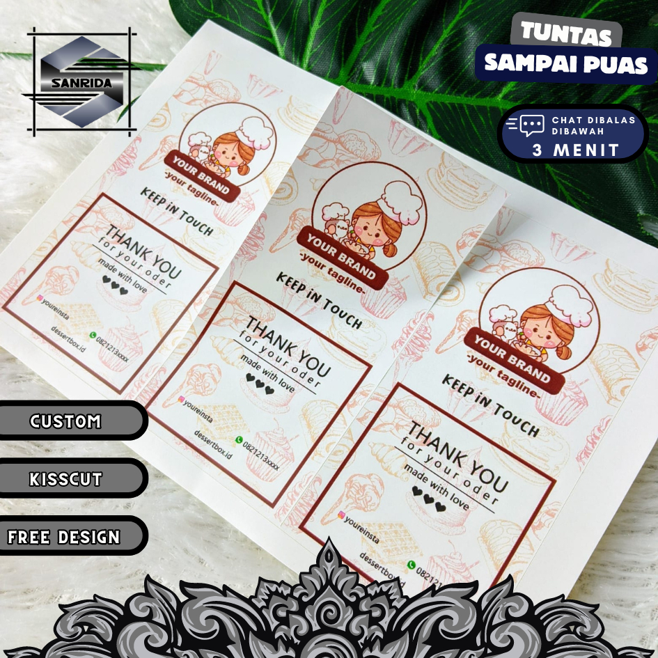 

SANRIDA STICKER SEGEL PERSEGI SEAL BOX STIKER ONLINE SHOP MURAH CUSTOM OLSHOP KEMASAN KUE PRODUK