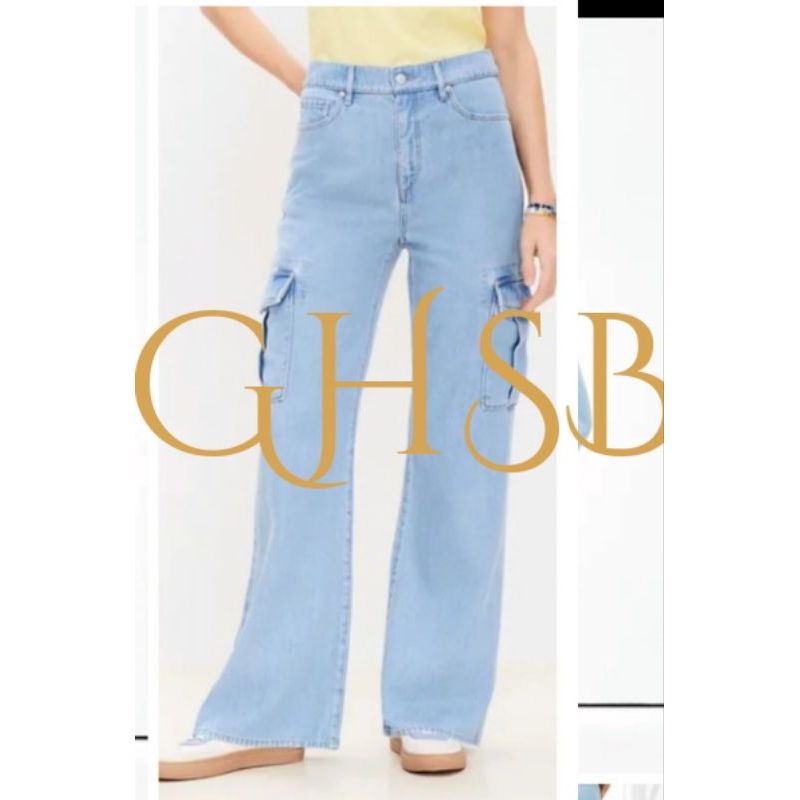 CARGO LOFT HIGH  RISE  WIDE LEG CARGO JEANS WANITA