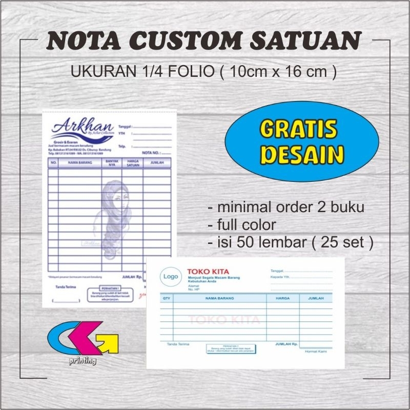 

cetak nota custom 2 ply ukuran ¼ folio || isi 50 lembar ( 25 set )