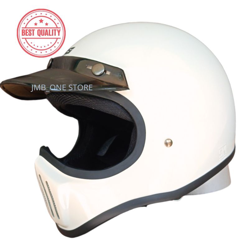 HELM CAKIL POLOS FULL FACE PRIA WANITA RETRO KEREN