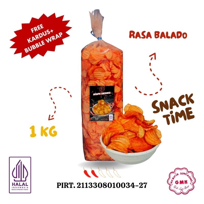 

GMK Keripik Singkong Balado Pedas Manis 1Kg Cemilan Kiloan Kripik Singkong Balado Ekonomis