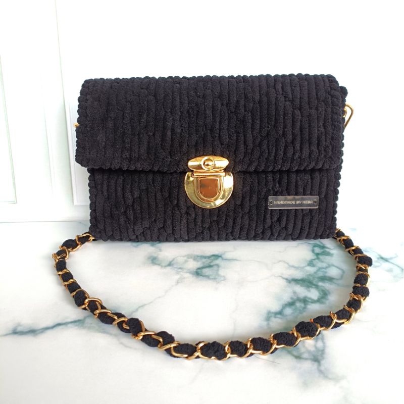 [READY STOK] Black Tulip Tas Rajut Handmade Kanvas Plastik | Tas Wanita | Tas Selempang