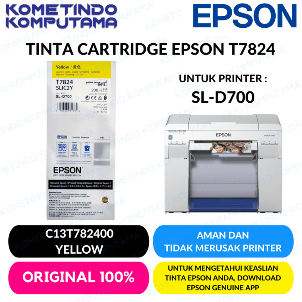 BOX T7824 Yellow 200ml Tinta Cartridge Epson Jamin 100% Original Box Tinta Katrid C13T782400 KUNING 