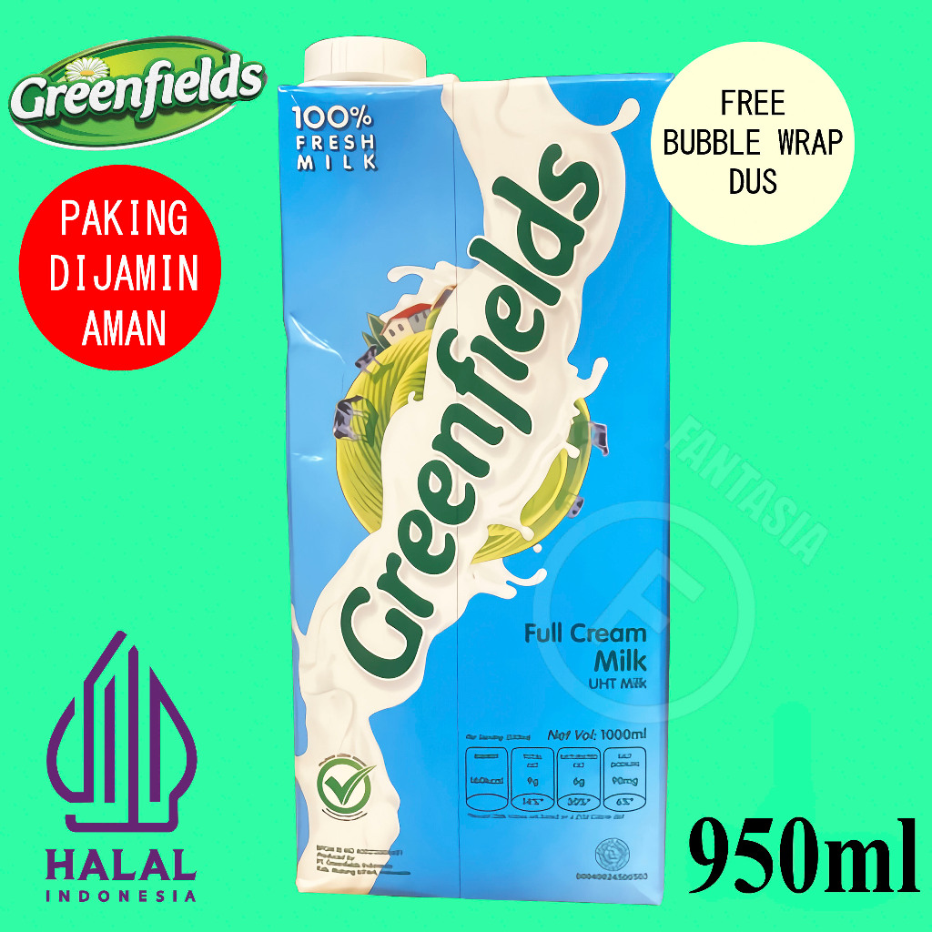 

SUSU GREENFIELDS UHT FULLCREAM 1 LITER DAN 950 ML DENGAN TUTUP PUTAR DAN NON TUTUP PUTAR FANTASIA FREE BUBBLE WRAP DAN DUS