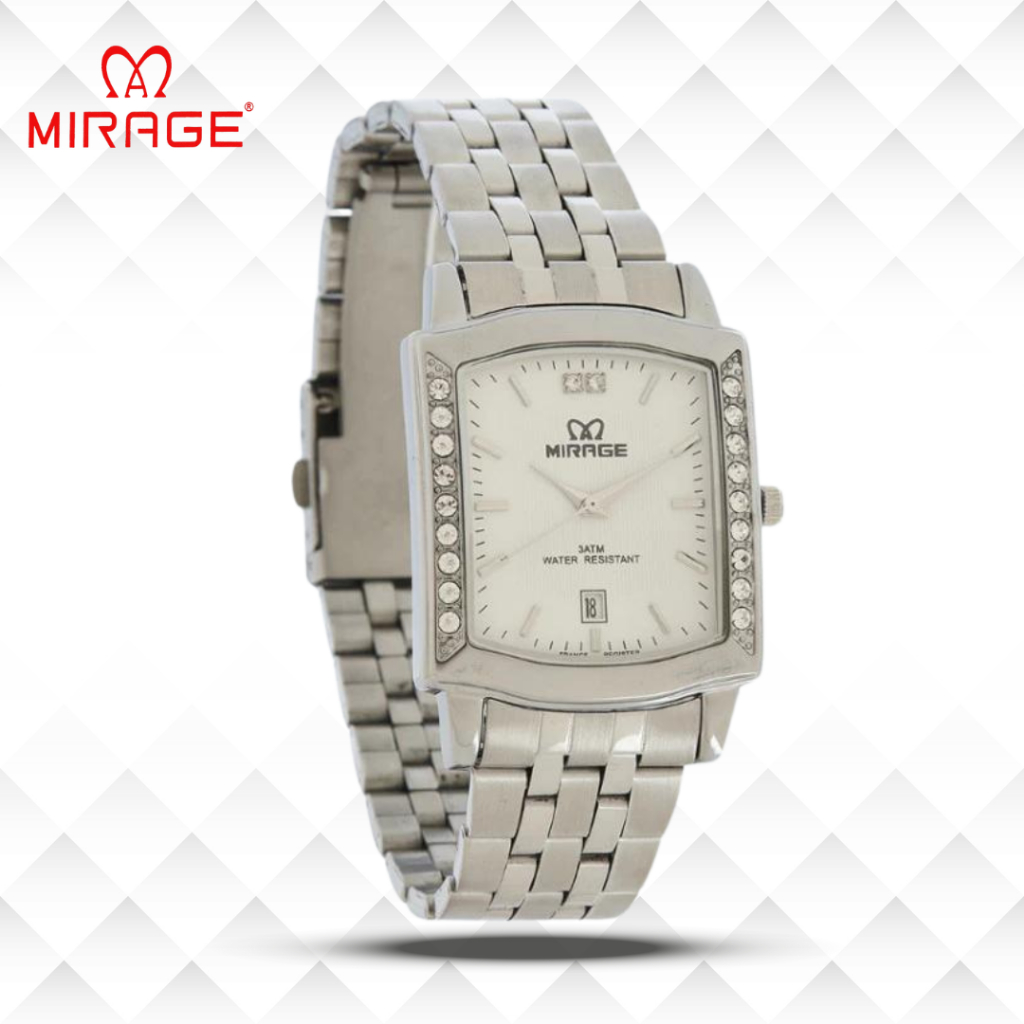 Mirage Jam Tangan Original Pria Permata Analog 7442 M Silver Original Stainless