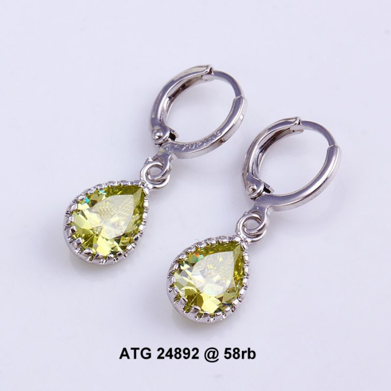 anting kerabu giwang 24892o xuping putih mata olive hijau muda
