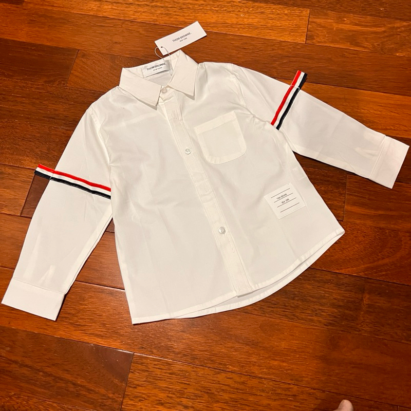 Kemeja Thom browne white LS both arm stripes baju anak laki