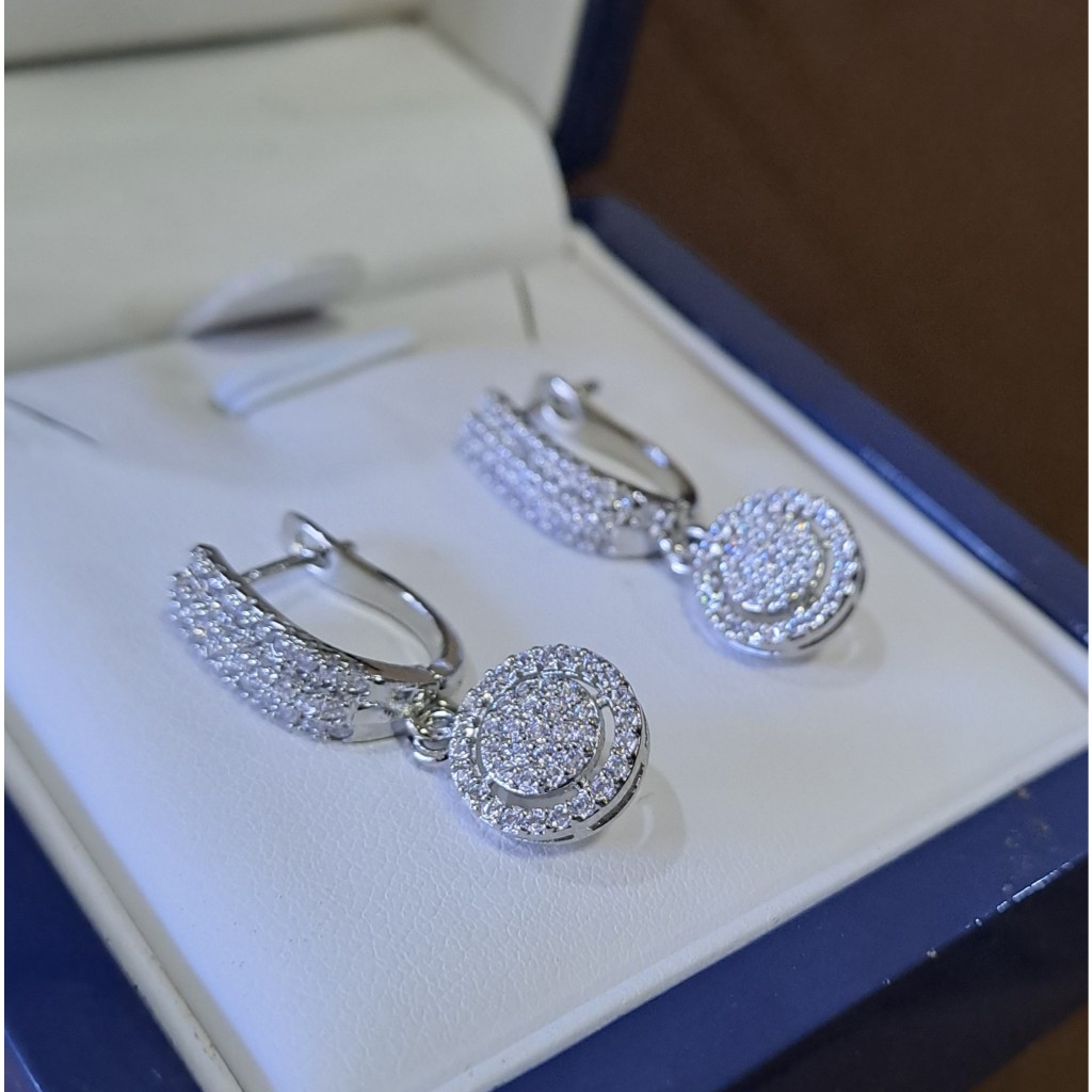 IML39 Anting Perak Loly Bulat Kristal Mewah Premium Titanium (Silver)