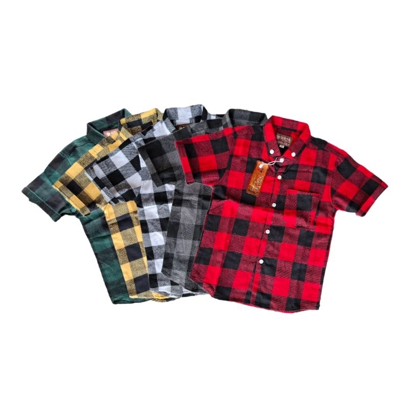 Kemeja Flanel Anak Laki Laki Lengan Pendek Usia 2-9 Tahun Kemeja Motif Kotak Kotak