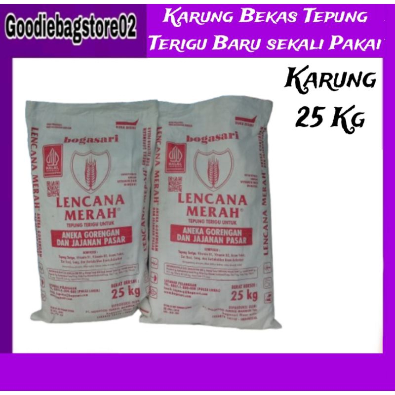 

karung bekas tepung terigu Bogasari Baru Sekali Pakai 25 kg