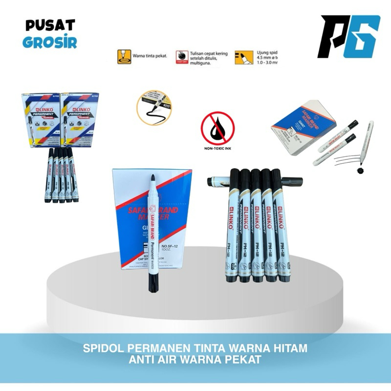 

Spidol Permanen Marker Permanent Hitam Warna Tinta Tahan Air