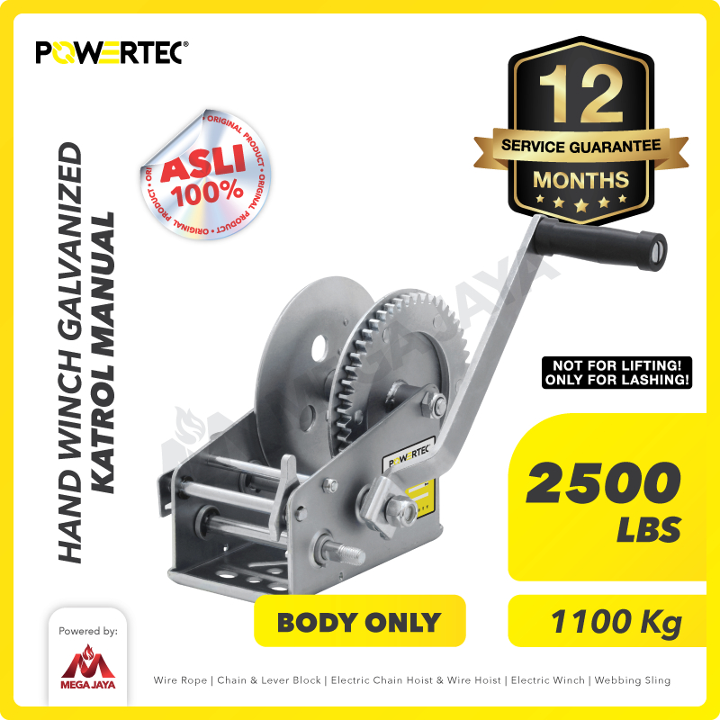 POWERTEC Hand Winch / Boat Winch / Katrol Manual 2500lbs / 1100Kg Galv