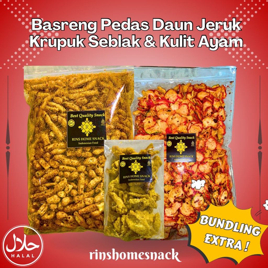 

BUNDLING EXSTRA !!! BASRENG PEDAS 500GR, KULIT ORI 100GR , KERUPUK SEBLAK 500GR