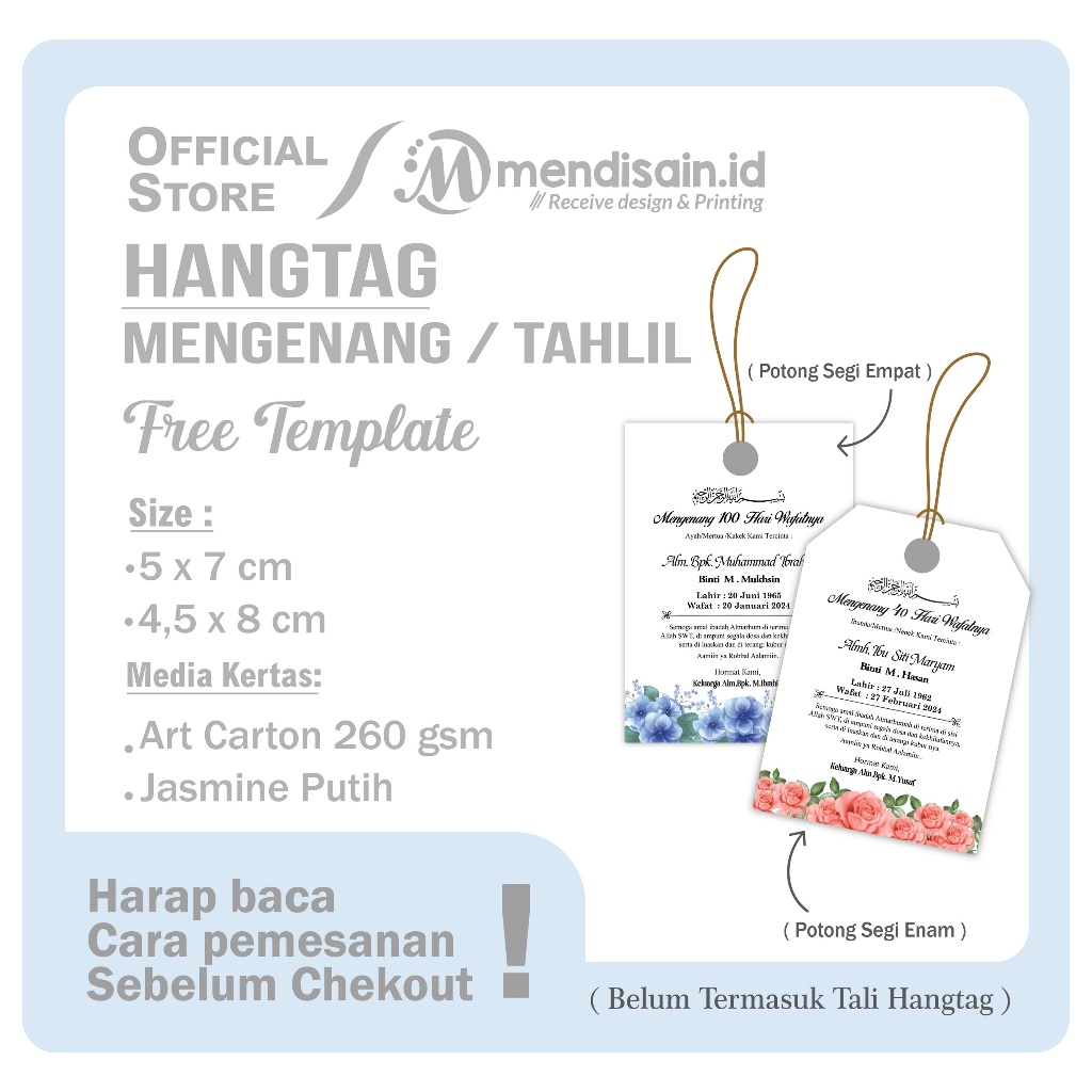 Hangtag Tahlil - Kartu Mengenang 40/100 Hari wafat - Hang tag ucapan Tahlil - Tag ucapan Mengenang