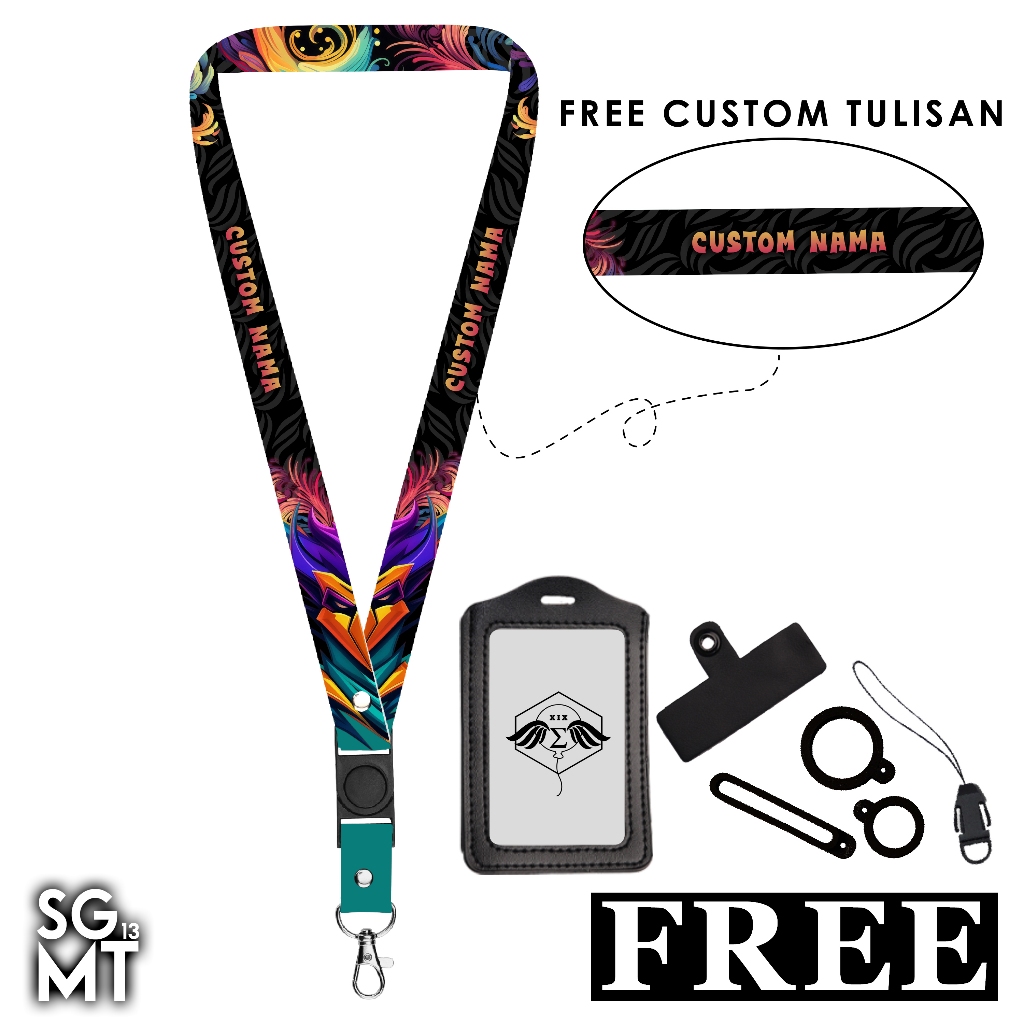 

Lanyard Custom Nama 2cm Printing Full 2 Sisi Request Nama Free card holder Tali Gantungan Name Tag