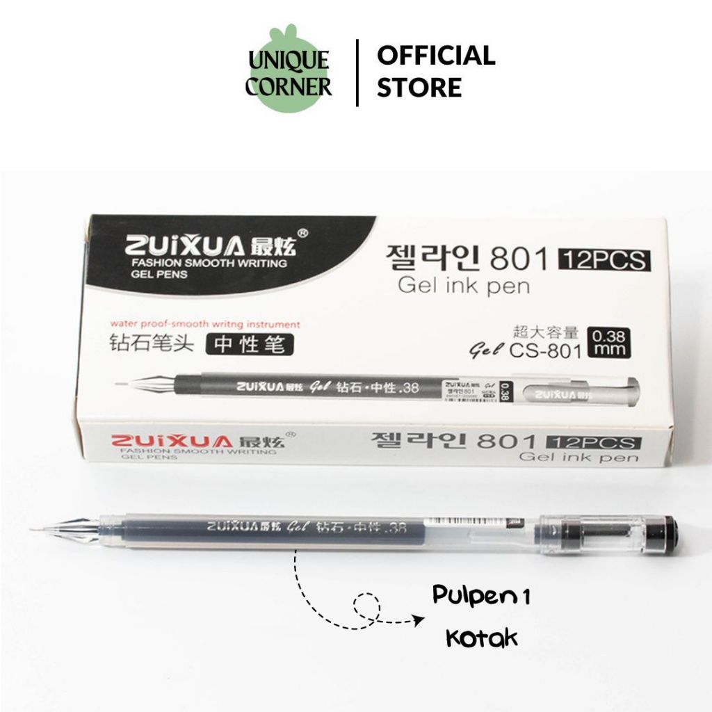 

UQ (12pcs) Gel Ink Pen Pulpen Pena 0.38mm Big Fill STY7008