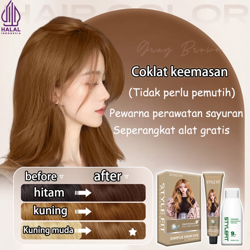 [ Pengiriman cepat ]STYLE FIT cat rambut golden brown*200ml Tidak perlu bleach, Profesional cat muda