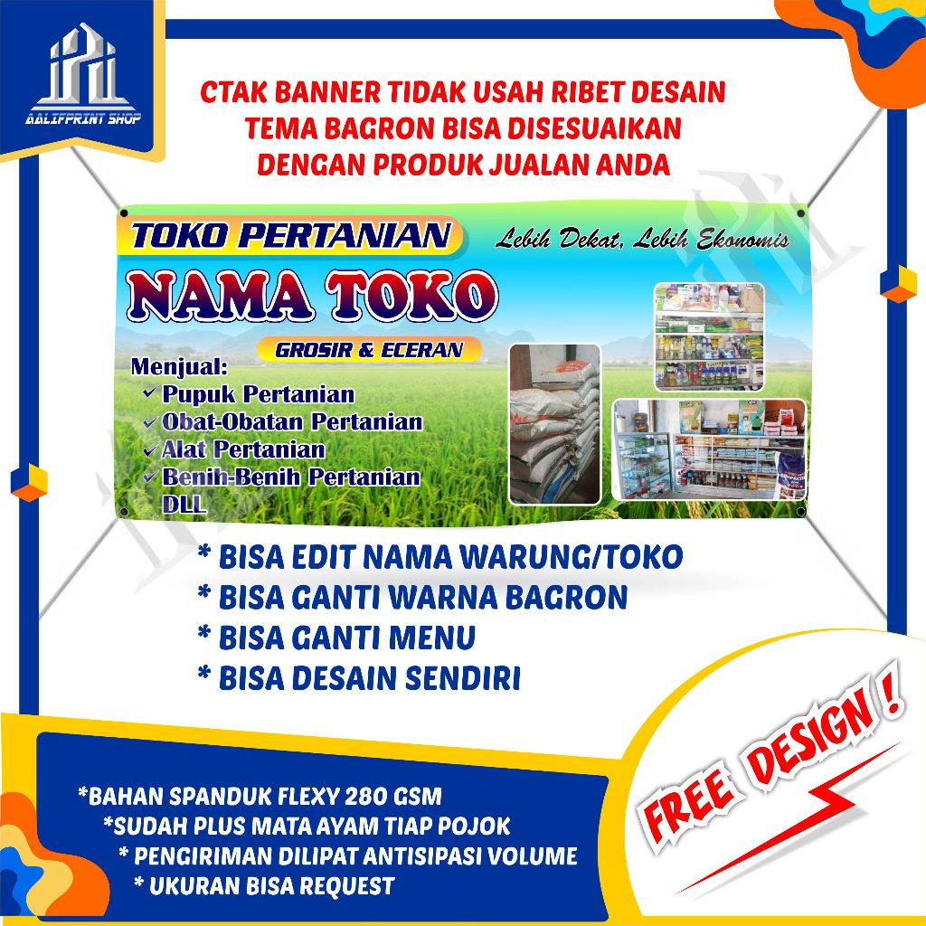 Spanduk Custom Toko Pertanian Banner Toko Pupuk Backdrop Dagang Promosi Jualan usaha Cetak X Benner 