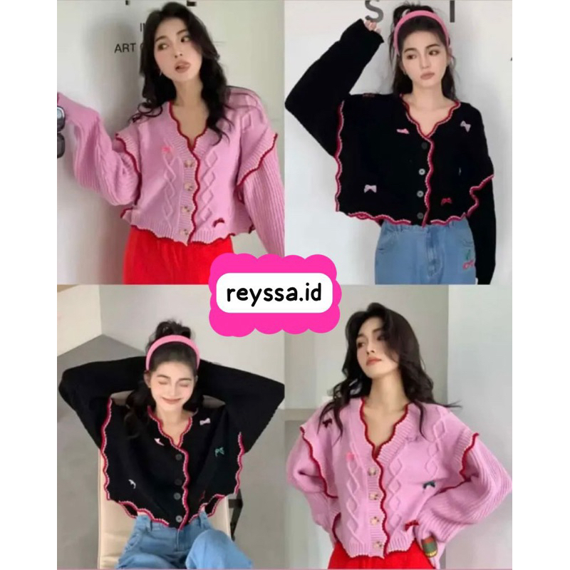 Cardigan rumbai pita V neck - Knit wear