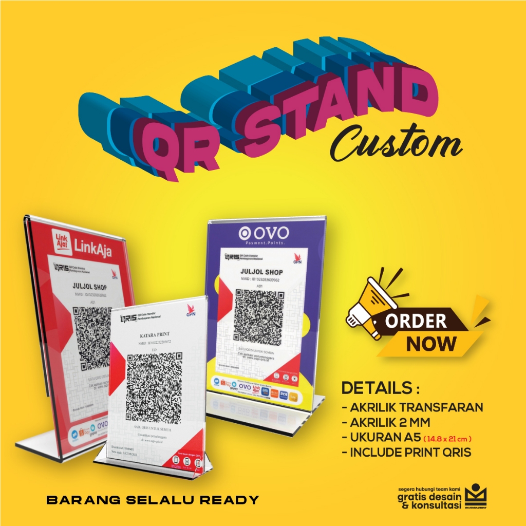 

AKRILIK / DISPLAY BROSUR / STAND QRIS A5 / DISPLAY NOMOR MEJA
