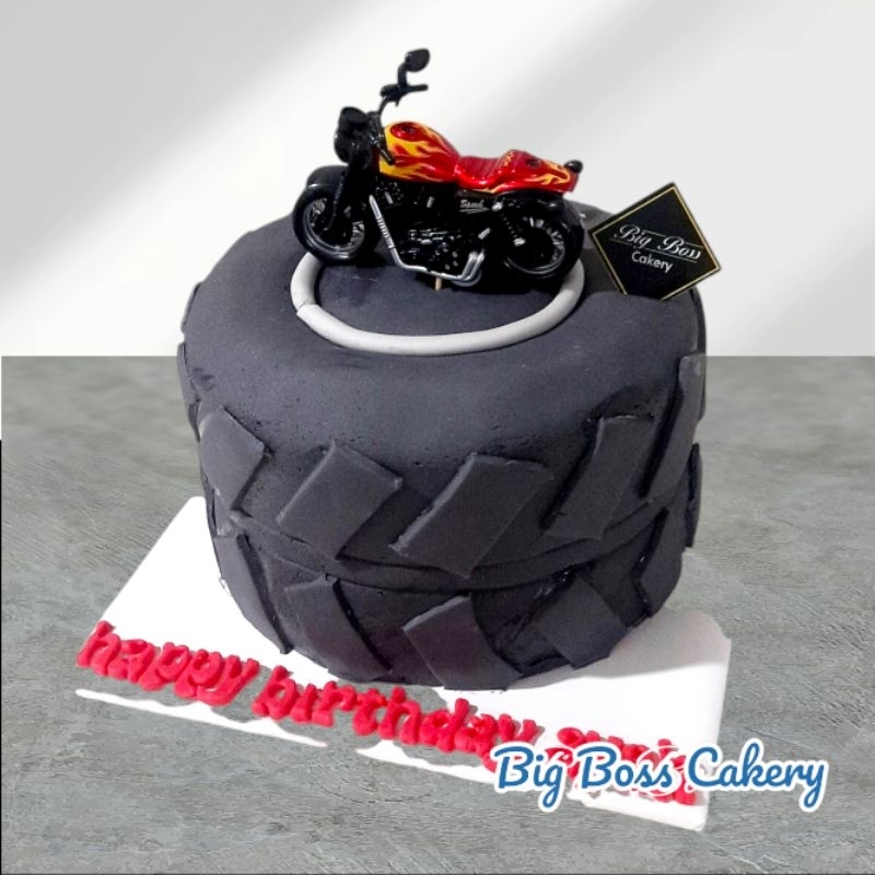 

KUE RODA BAN MOTOR MOTORCYCLE TIRE FONDANT CAKE WITH TOYS BIKE