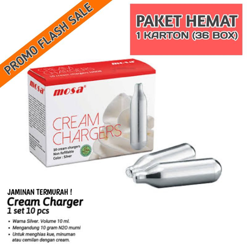 

MOSA CREAM CHARGER N2O / WHIPCHARGER / WHIPCREAM CHARGER (1 Karton / Isi 36 Box)