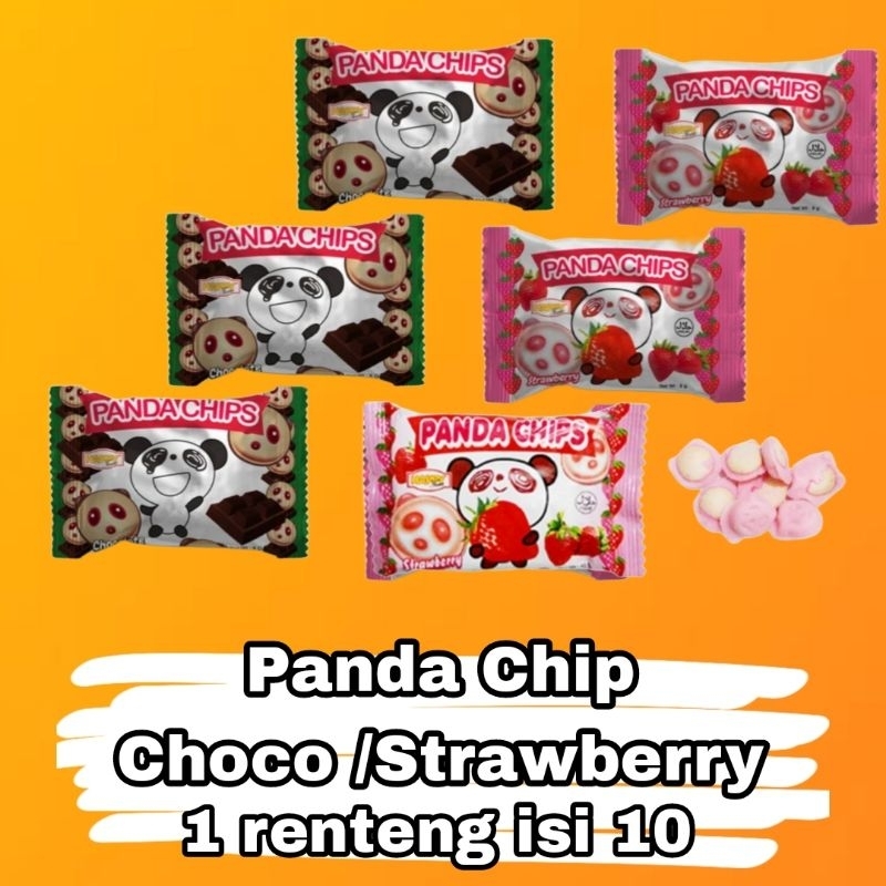 

Happy Time Panda Chip Snack Bentuk Panda Krim Rasa Coklat / Strawberry 1 Renceng Renteng isi 10 pcs