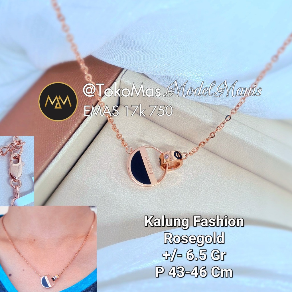 Kalung Ring Cartier Fashion Italy Rosegold 750 Emas 17 K