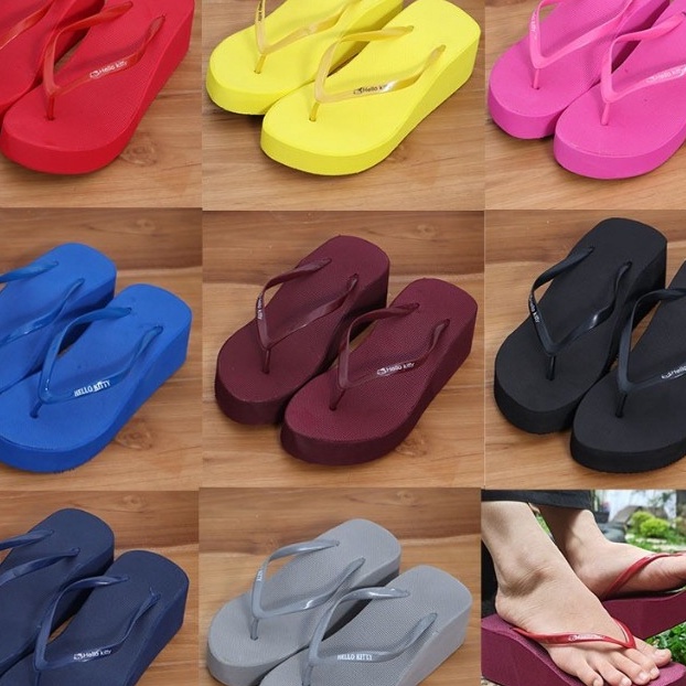 Cepat Sandal Wedges Spon Colorful Jepit POLOS