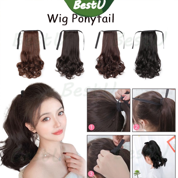 Sekarang Irit  Wig Ponytail Anak Rambut Palsu Extension Hair Clip Ponytail Model Pendek Keriting  Po
