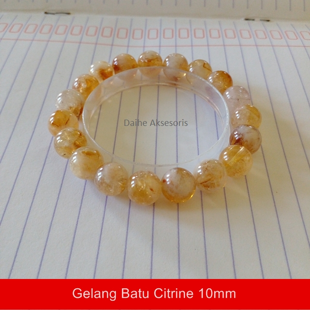 Gelang Batu Citrine Serat Emas 10mm / Gelang Citrine Asli / Natural Citrine Bracelet