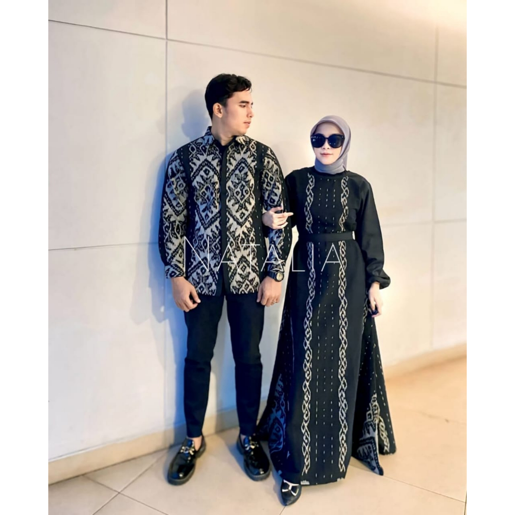 BAJU TENUN COUPLE DRESS RANIA HITAM BAJU COUPLE KONDANGAN SERAGAM BATIK KELUARGA