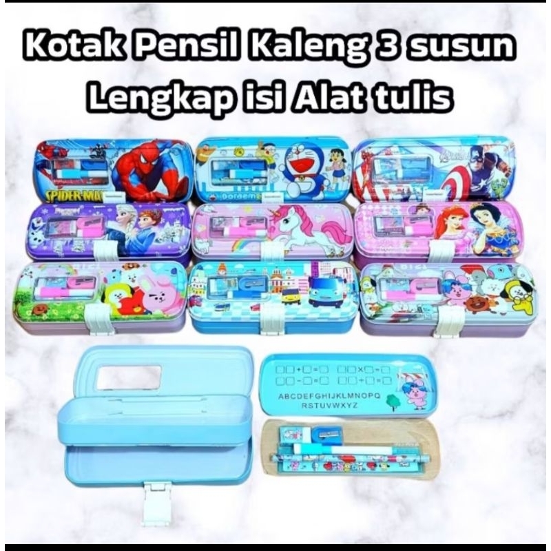 

Kotak pensil/Tempat pensil Kaleng 3 susun isi alat tulis